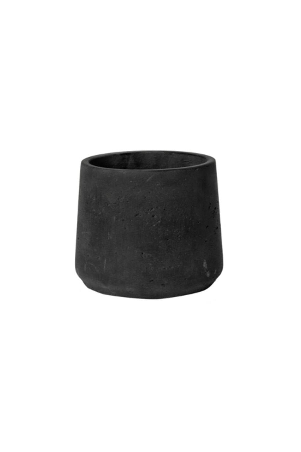 Pottery Pots Black Washed Patt pot shown from the side against white.