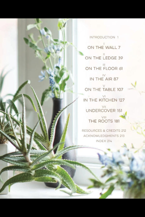 Book page of Rooted in Design with plant-themed table of contents on a light background ©Penguin Random House