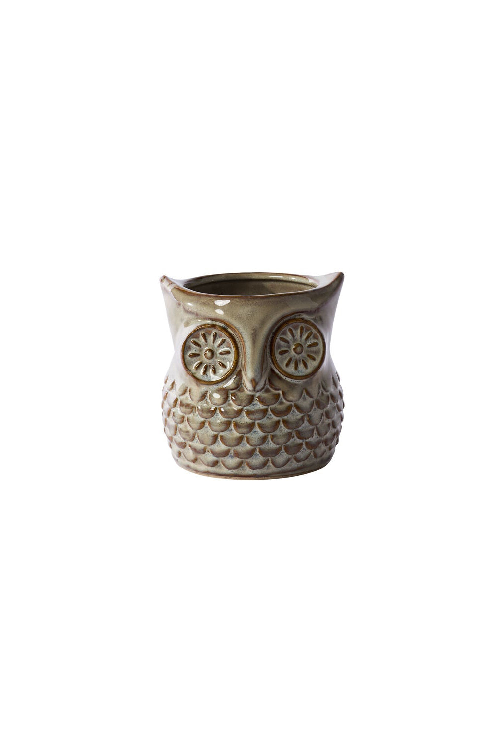 Great Grey Ceramic owl-shaped vase on a white background ©Accent Decor