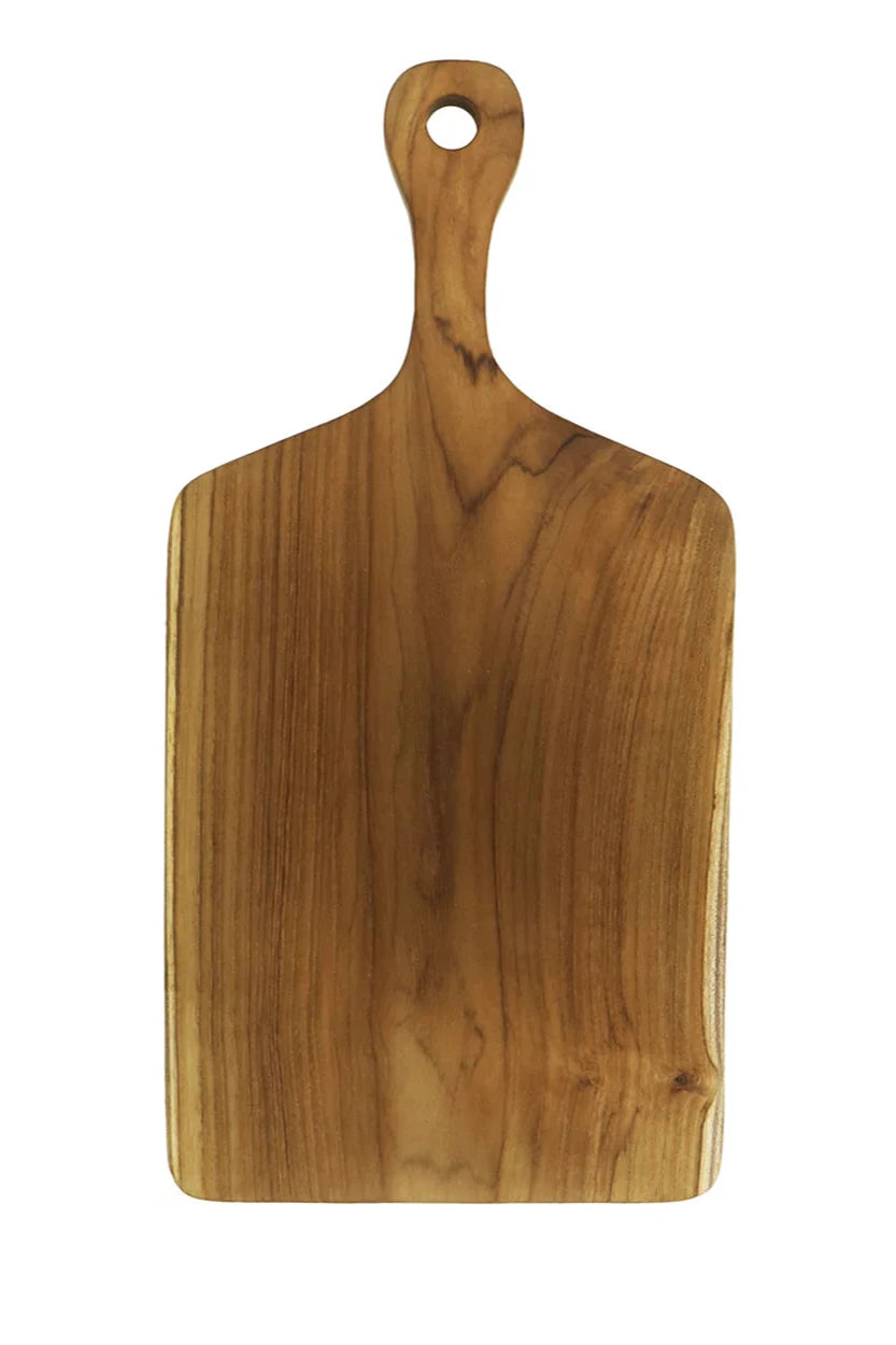 a paddle style presentation board with one handle pointing up on a white backdrop.