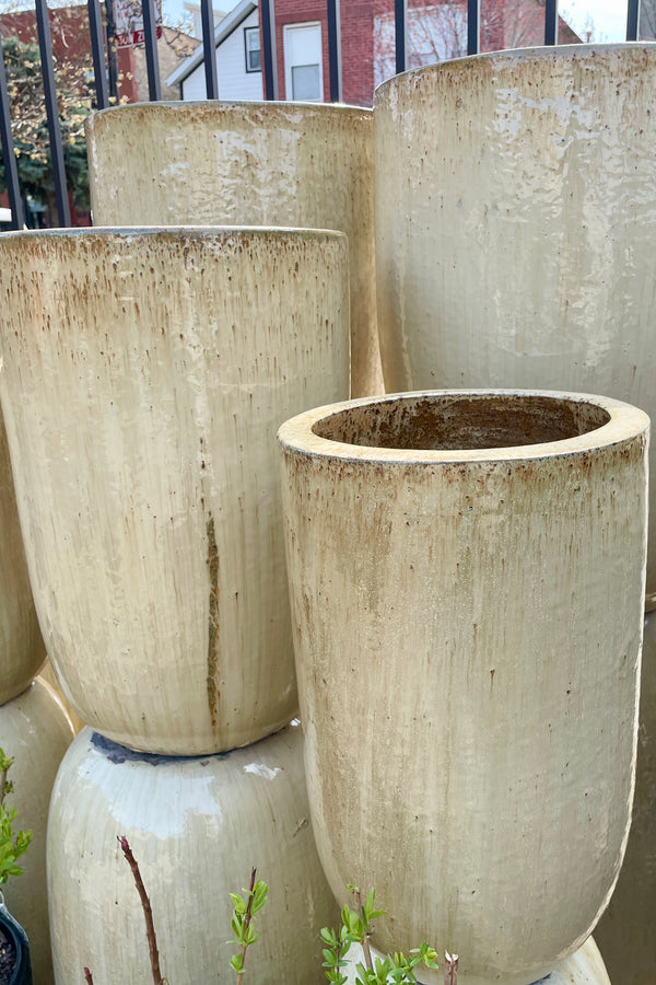 Sand Crucible planters stacked and empty at Sprout Home. 