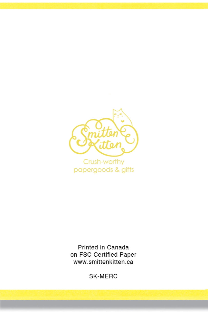 White card with yellow border and Smitten Kitty logo on a white background ©Smitten Kitten