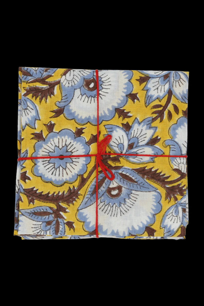 Cotton Napkins Delphinium Moutarde ©Suzette a Table