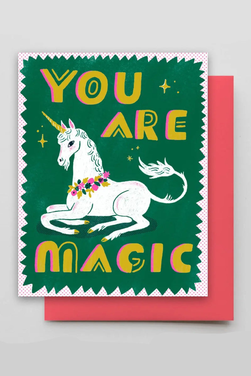 A greeting card with the image of a unicorn and the text "You Are Magic" on a white background ©Hammerpress