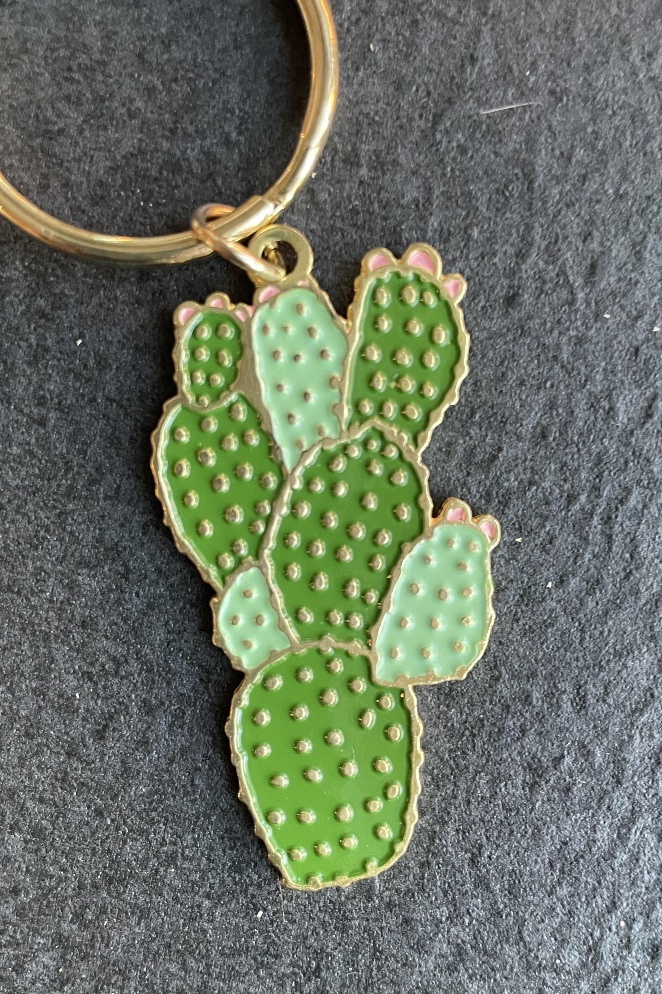 Overall view of the Cactus Keychain against a grey backdrop.