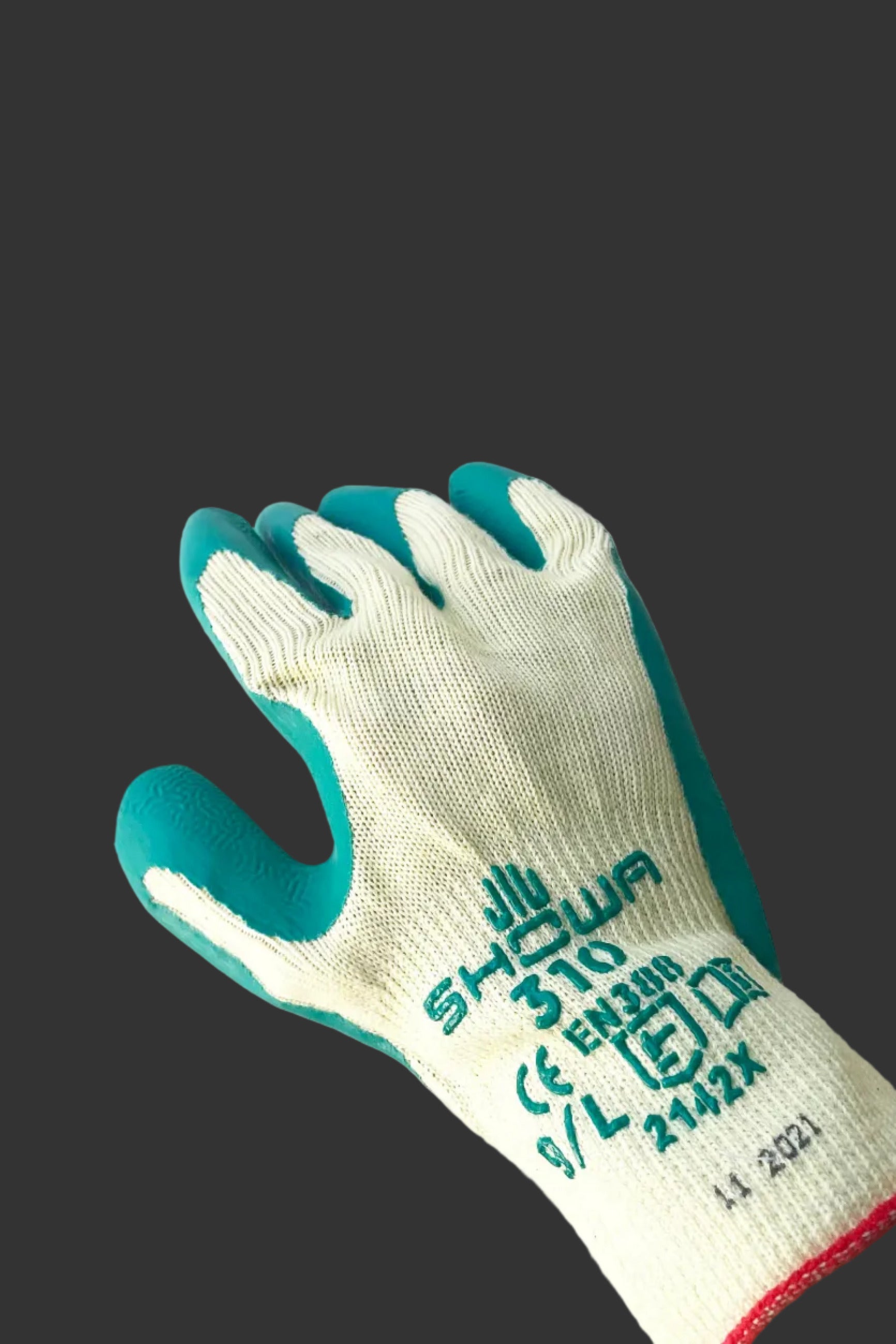 A hand dons Atlas Super Grip Gloves Large against white backdrop ©Sprout Home
