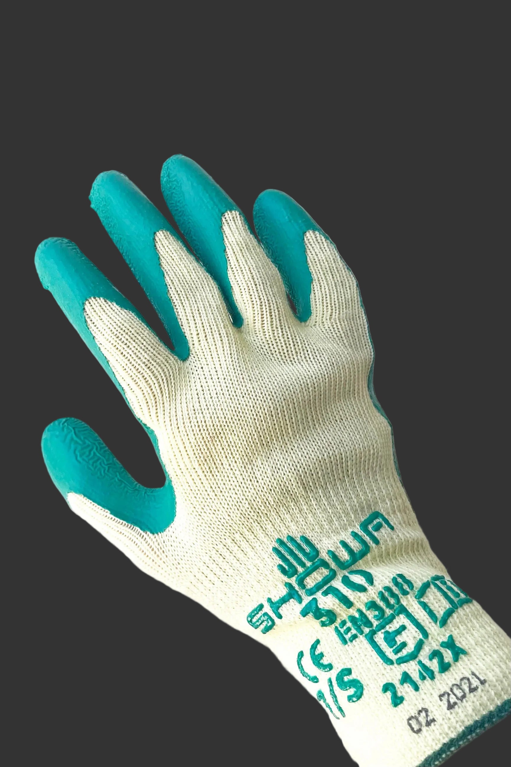 A hand dons the Atlas Super Grip Gloves Small against white backdrop ©Sprout Home