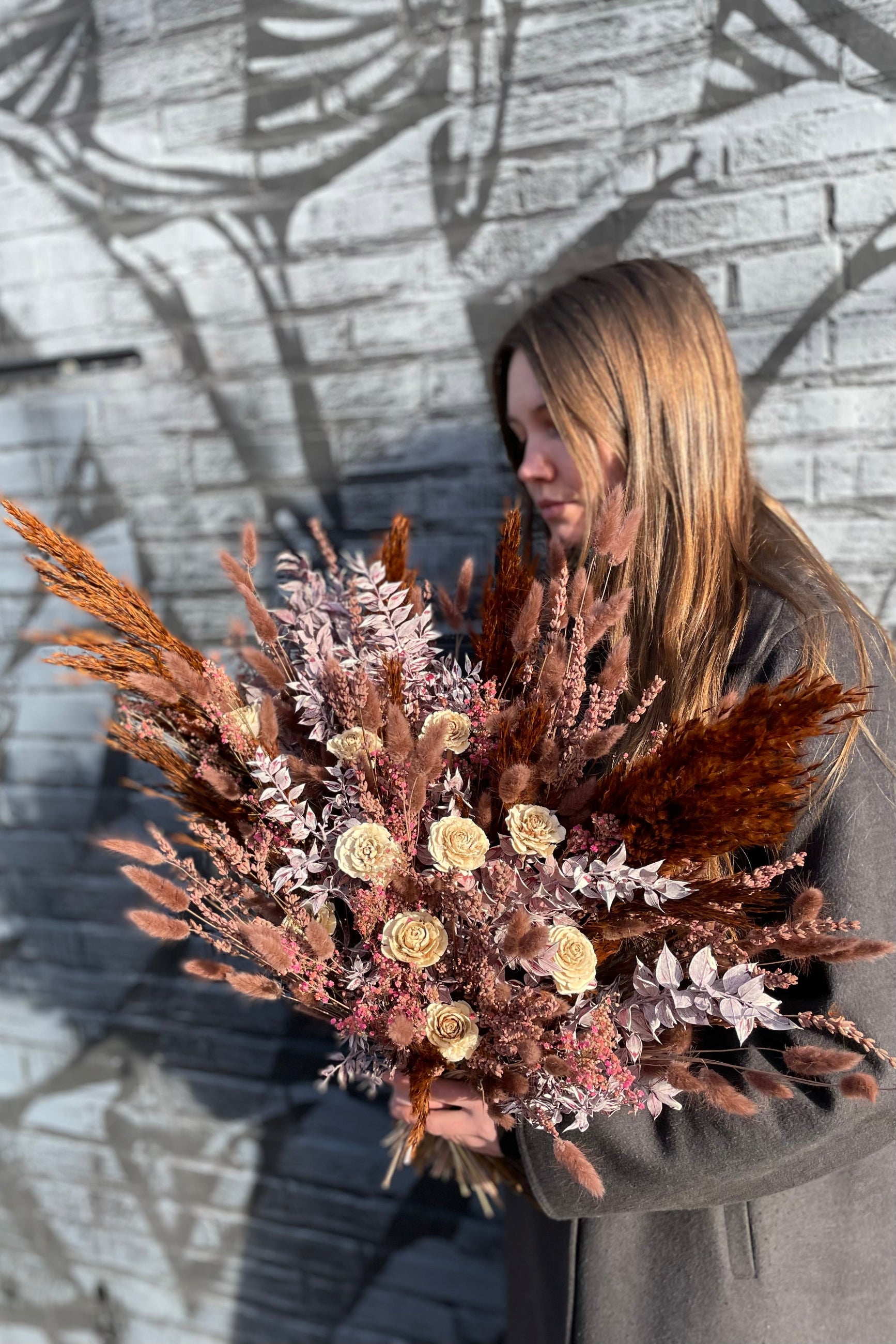 Sprout Home's custom preserved floral arrangement Ambrosia' with a mix of brown and plum ©Sprout Home #size_$200