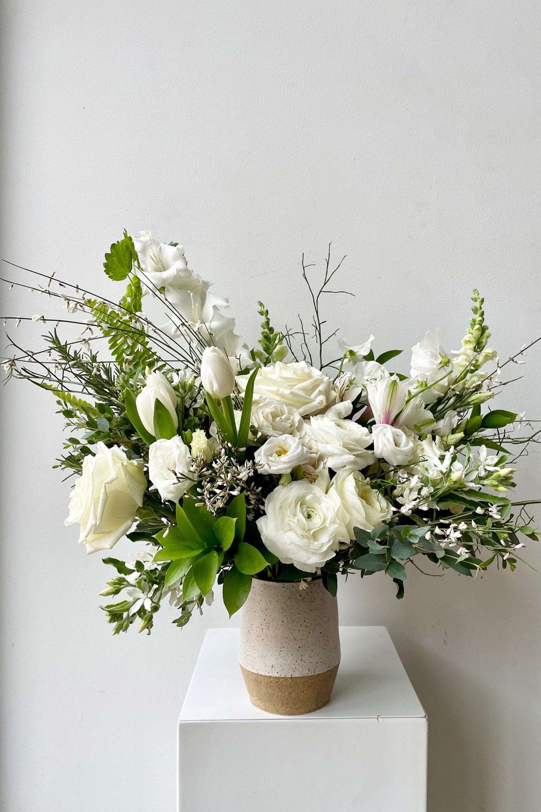 An example of fresh Floral Arrangement Bleached with a huge spectrum of white flowers from Sprout Home Floral in Chicago ©Sprout Home #size_$130