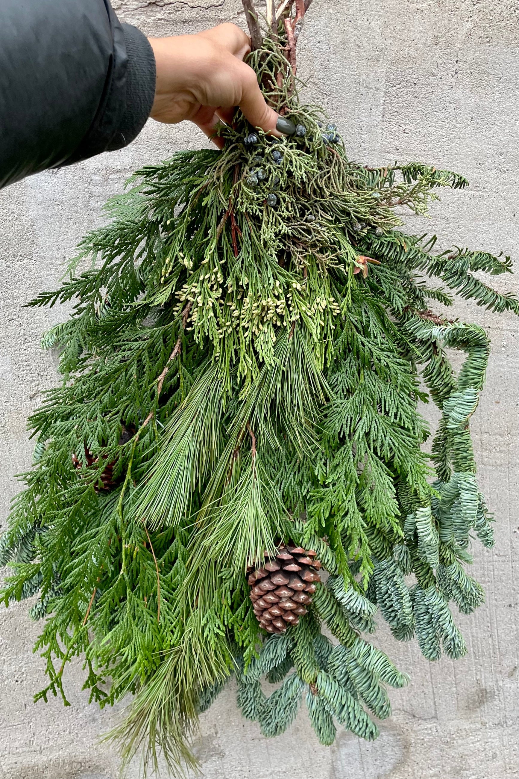 Door swag Big Daddy being held against a grey concrete wall. ©Sprout Home