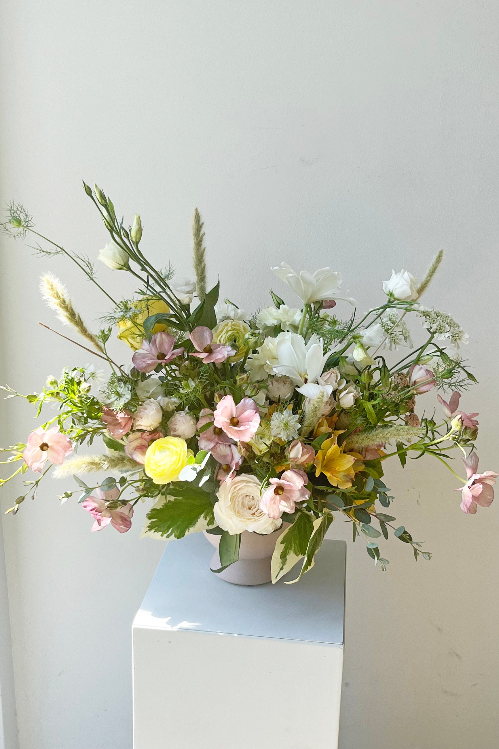 An example of fresh Floral Arrangement Dawn with soft pink butterfly ranunculus from Sprout Home Floral in Chicago ©Sprout Home #size_$160