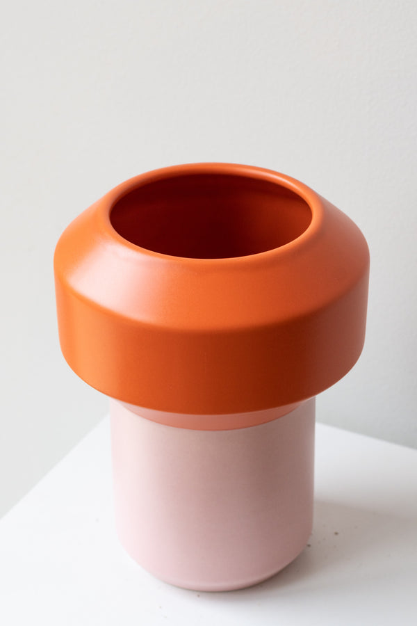 Fumario Ceramic Vase, 20cm - Orange & Pink