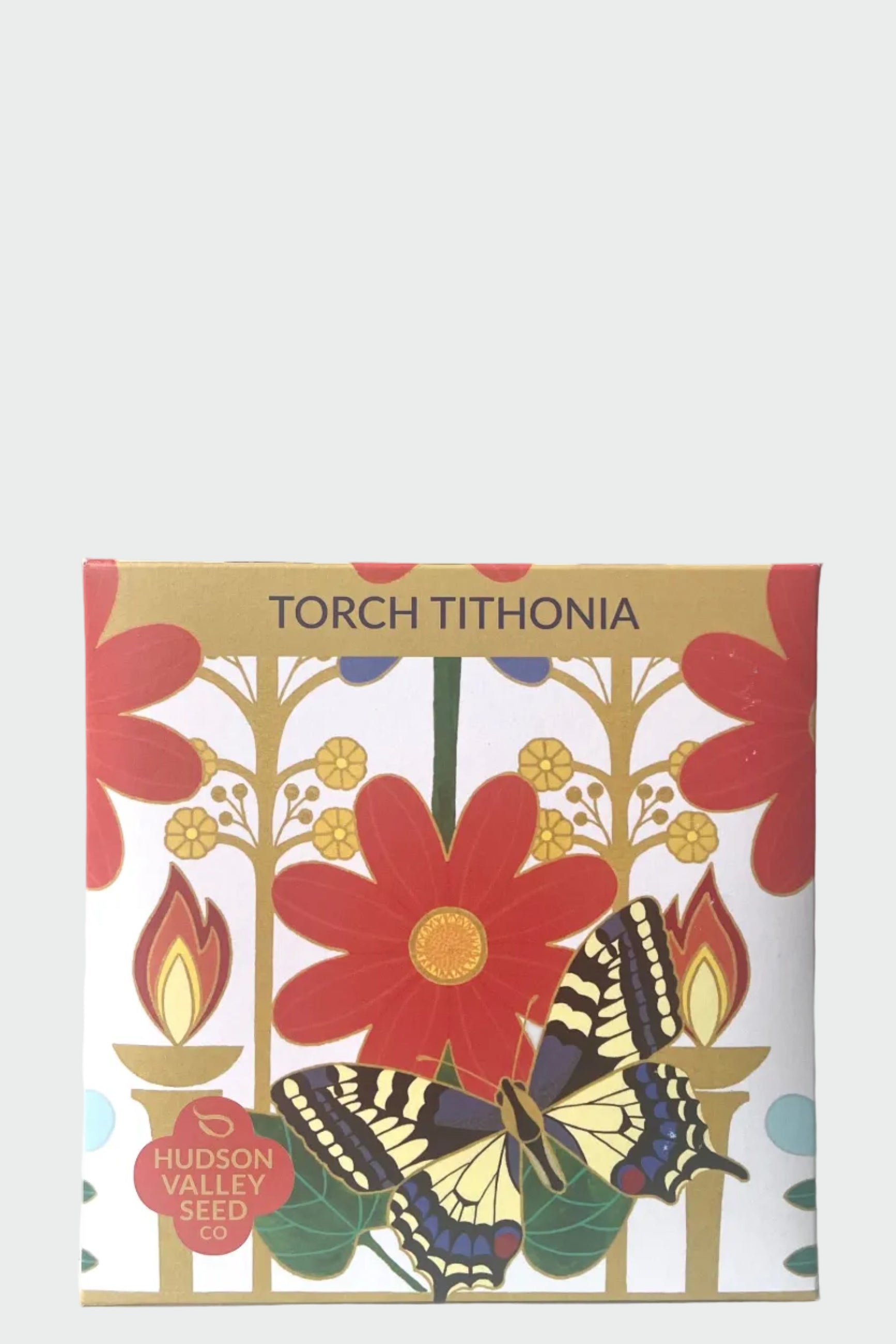 A frontal view of the Torch Tithonia Seeds Art Pack against a white backdrop ©Sprout Home
