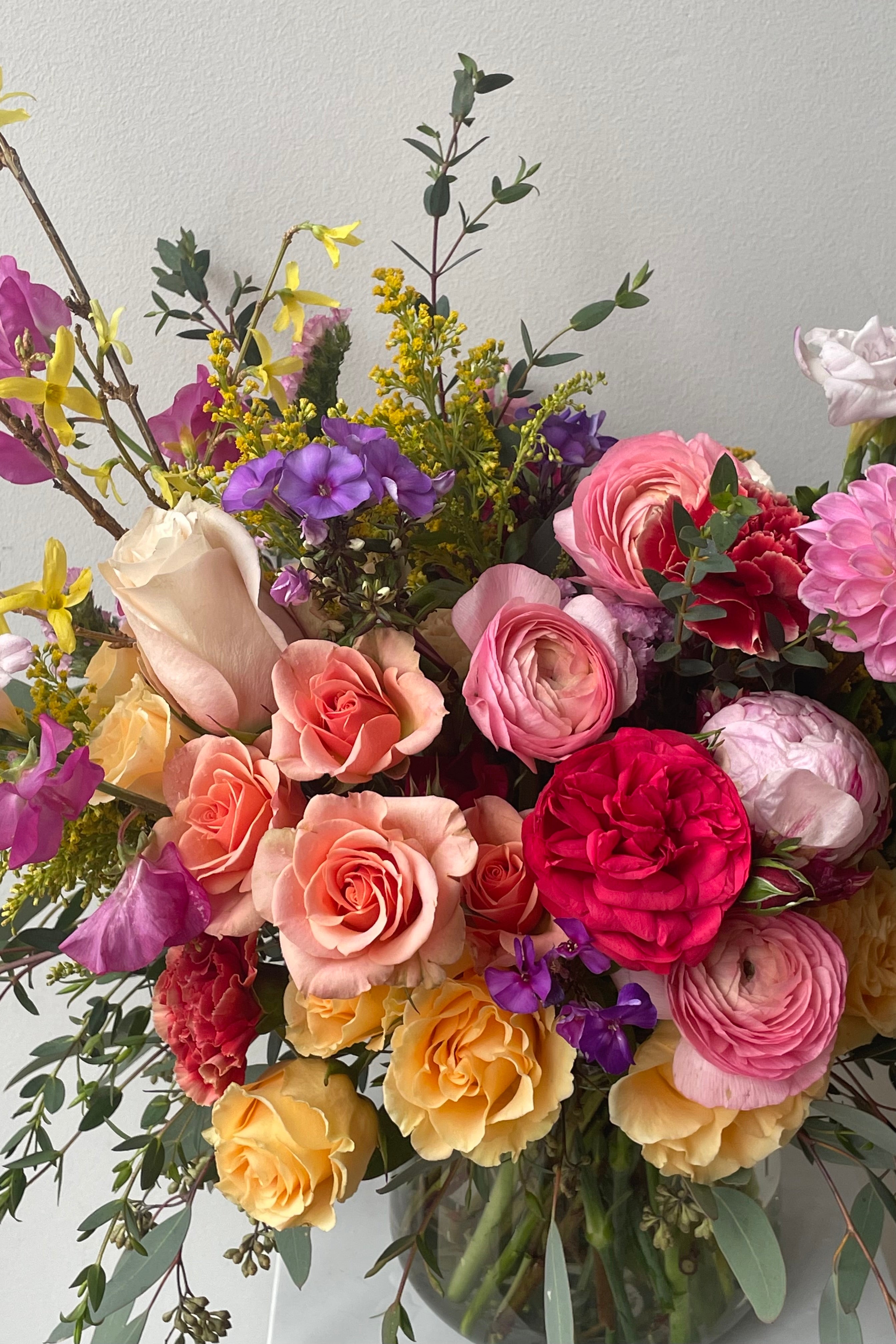 Detailed shot of flowers and greenery in an example of fresh Floral Arrangement Midday for $200 from Sprout Home Floral in Chicago #size_PLP
