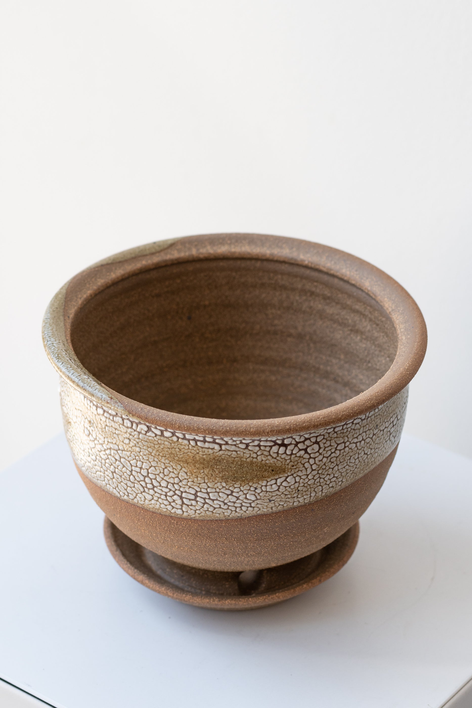 Bruning Pottery Planter super crackle glaze - 4" on a white surface in a white room
