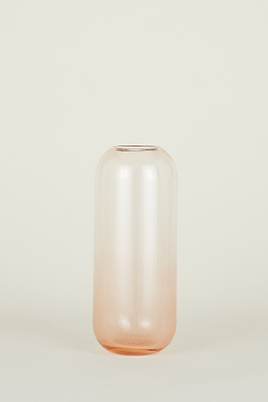 Hawkins New York blush larg Aurora vase viewed at eye level.