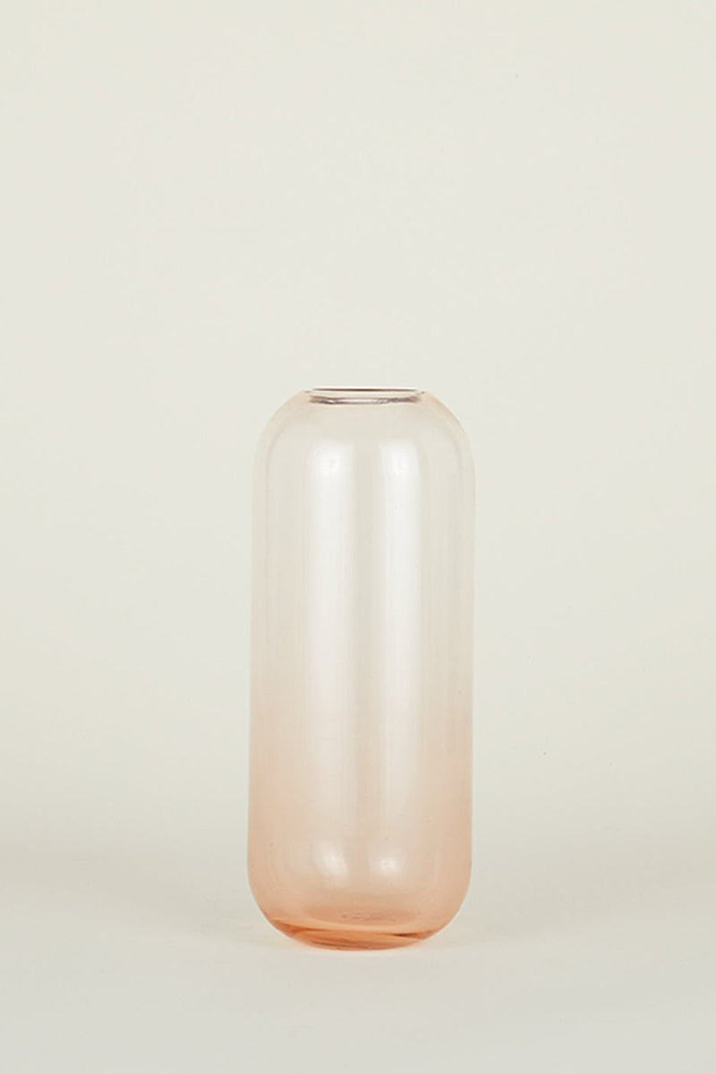 Hawkins New York blush larg Aurora vase viewed at eye level.