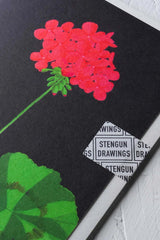 Barbican Geranium Greeting Card by Stengun Drawings detail image of the top right corner with the stengun drawings closure.