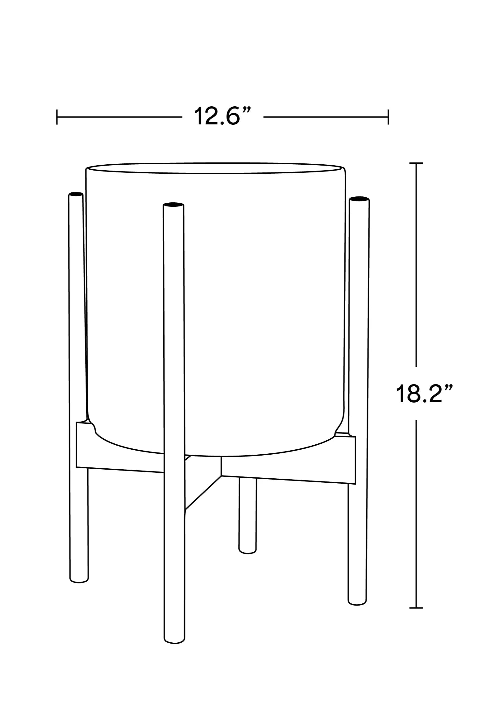 measurements drawing of the LBE Design The Ten Cylinder with stand pot