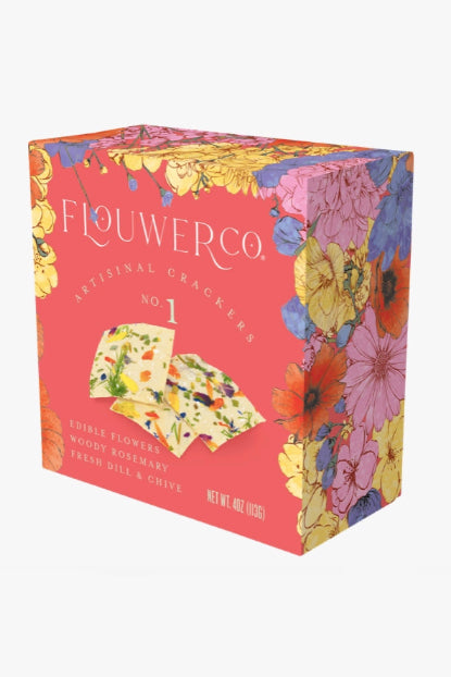 Flouwer Co artisinal crackers packaging with floral design  ©Flouwer Co