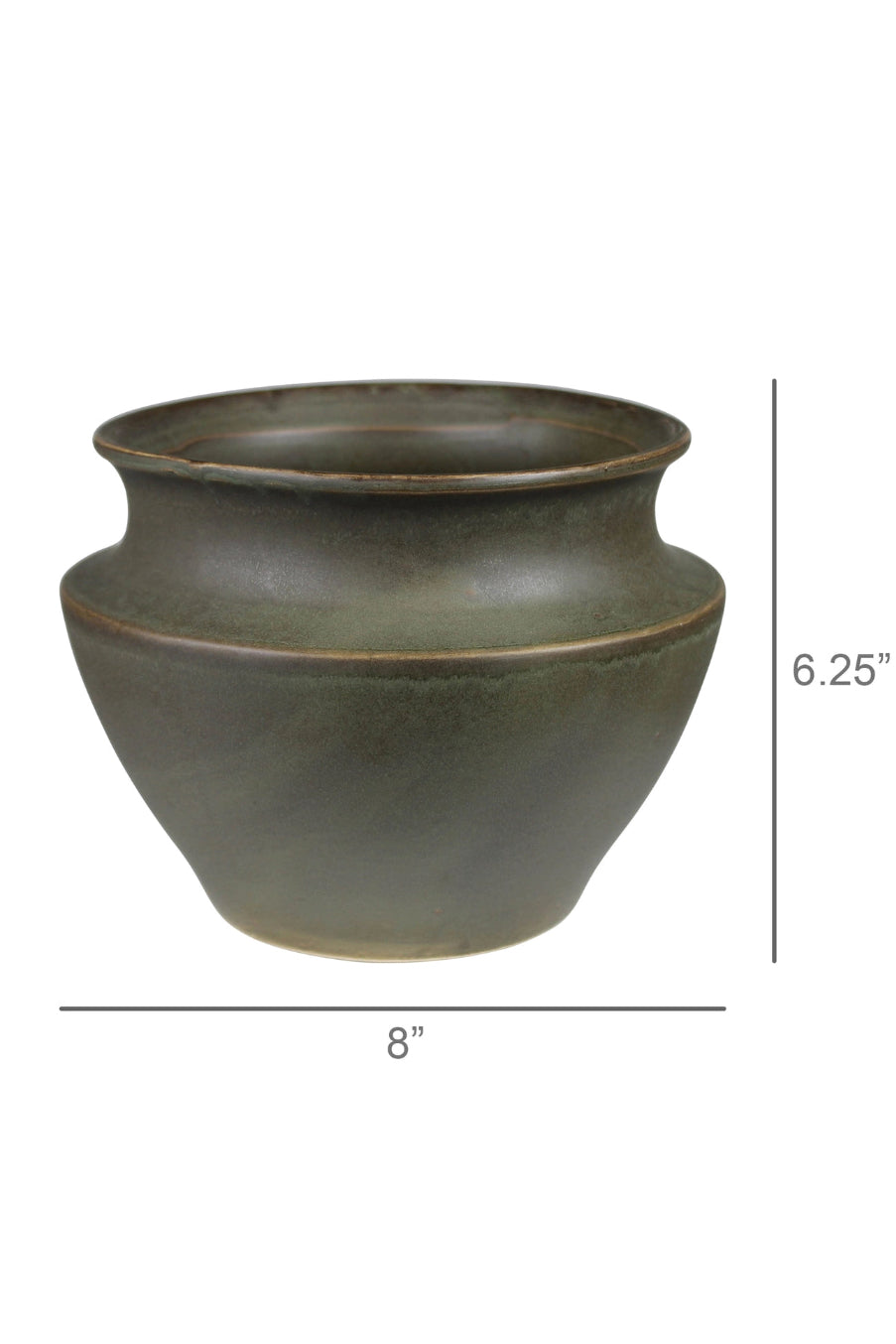 Green ceramic Addison pot with dimensions on a white background ©Homat