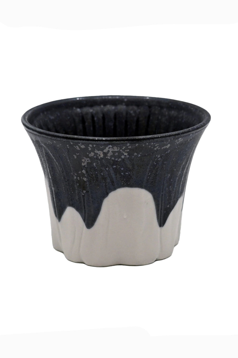 Black and gray ceramic Fuji Sakura cup on a white background  ©Urban Tokyo