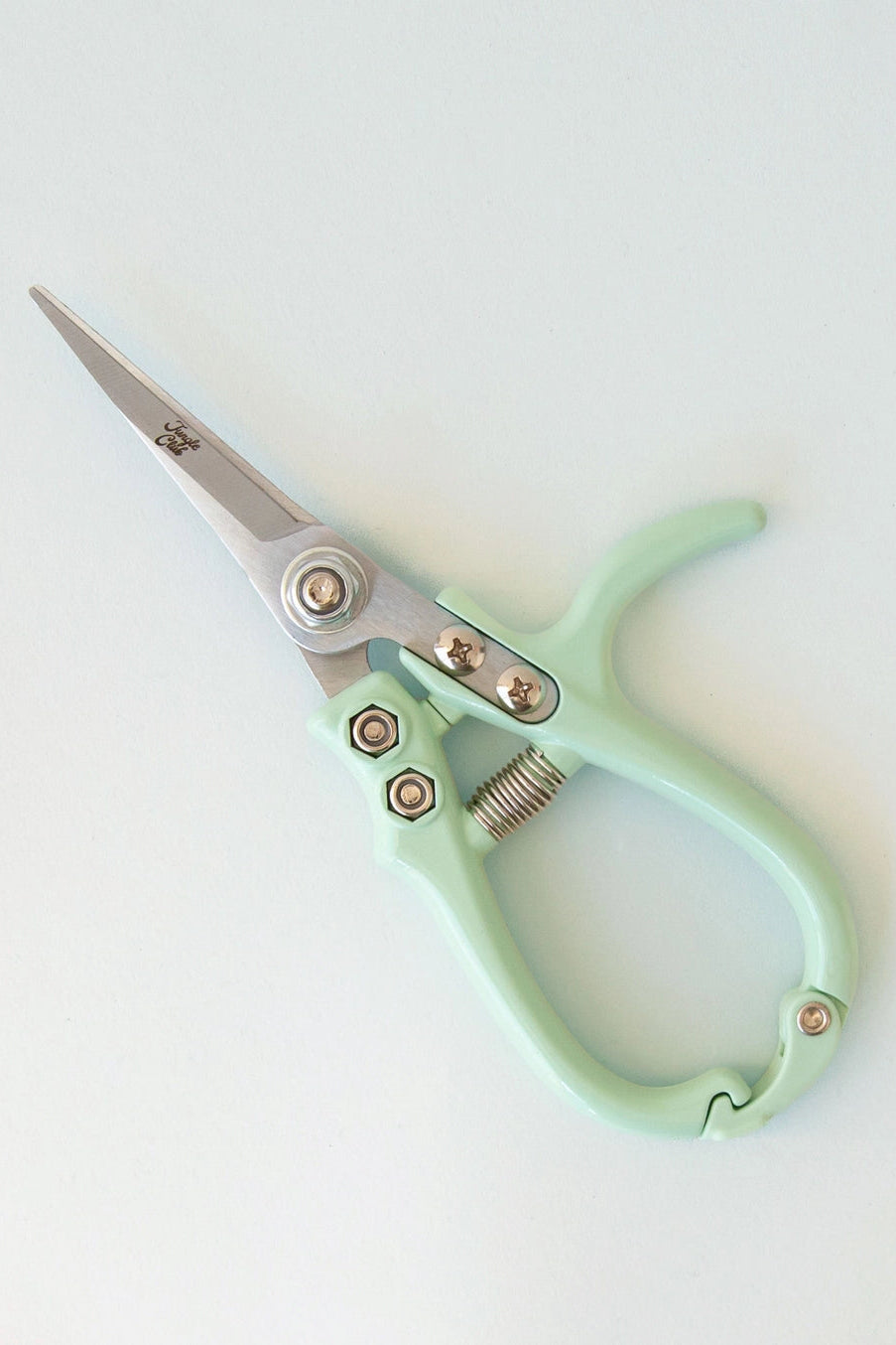 Pair of scissors with a mint green handle on a white background ©Jungle Club