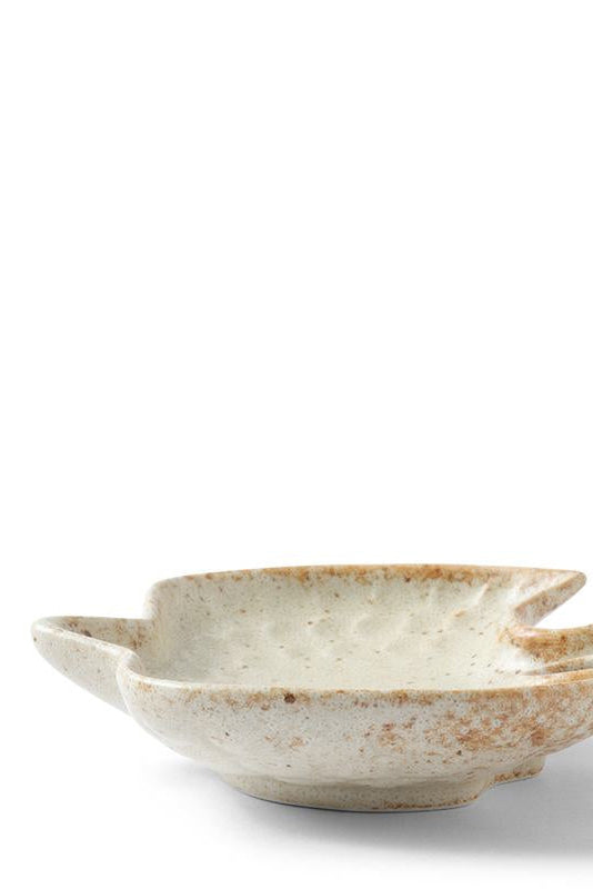 White ceramic bowl with brownish accents on a white background ©Miya Company