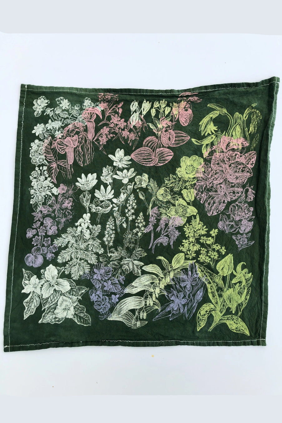 Floral patterned Spring Wildflowers  fabric towel with green background ©Solstice Handmade