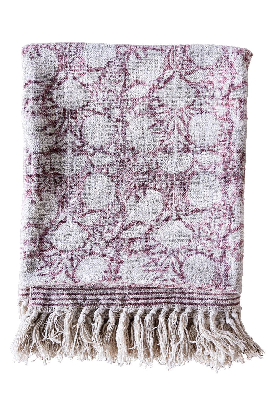 Patterned throw blanket with fringes on a white background ©Blue Ocean Traders