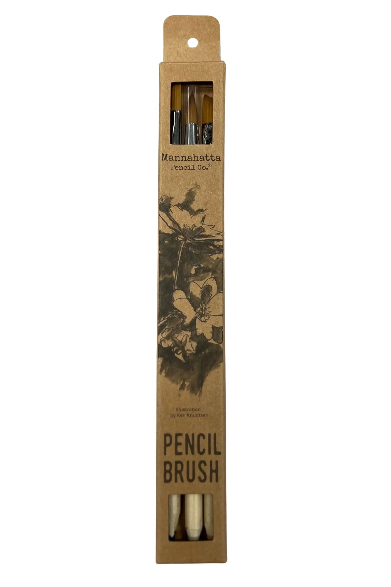 Pencil brush set in a cardboard packaging with 'Mannahatta Pencil Co ' branding on a white background. ©Mannahatta Pencil Co.