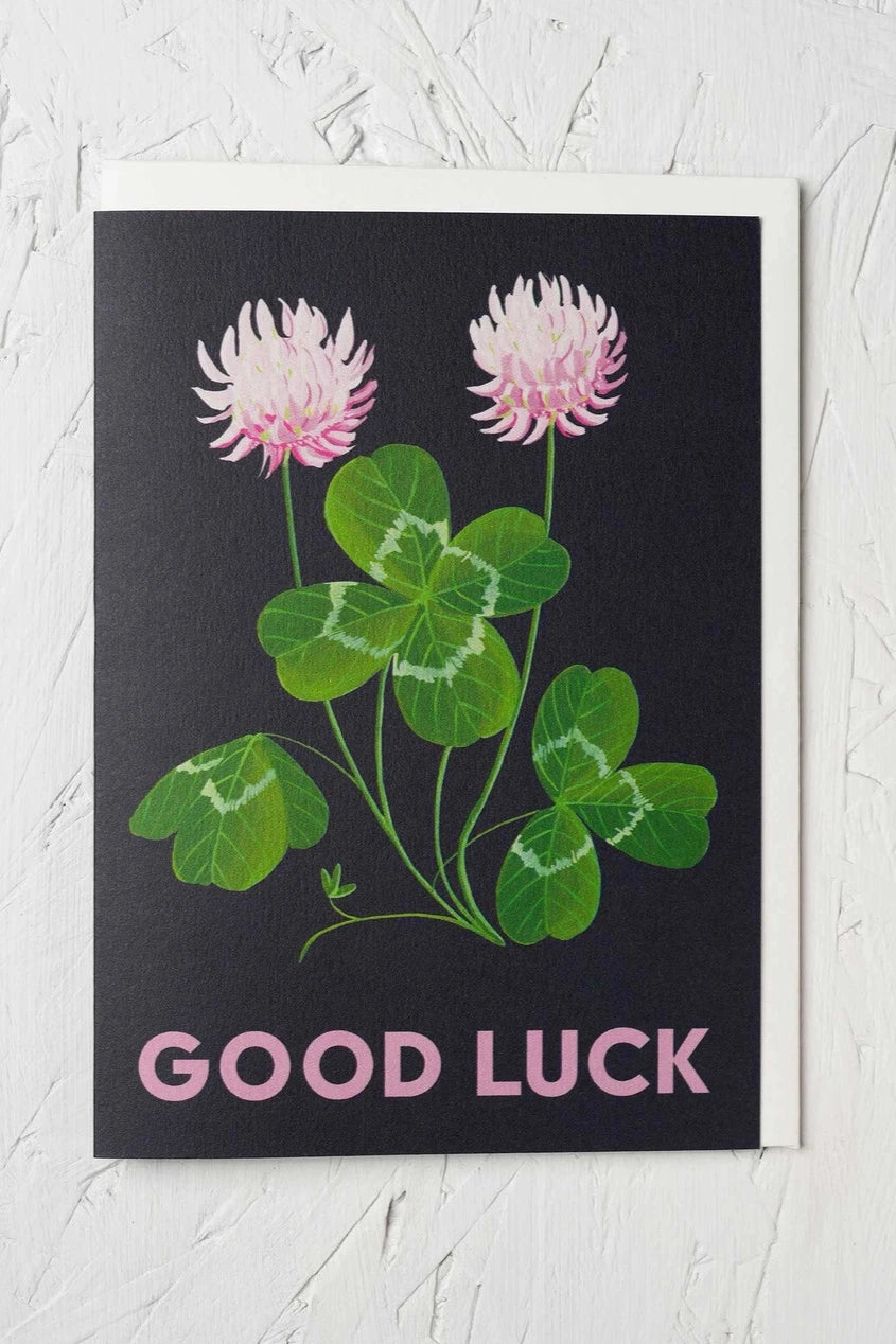 Good Luck card by Stengun Drawings shown from the front with its oxalis plant image.