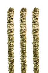 The tops of three bendable moss poles