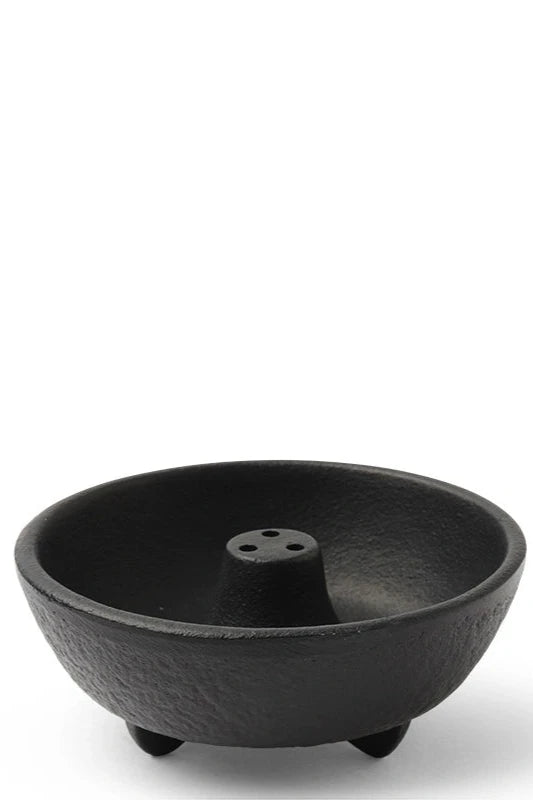 Black weighted incense holder on a white backdrop