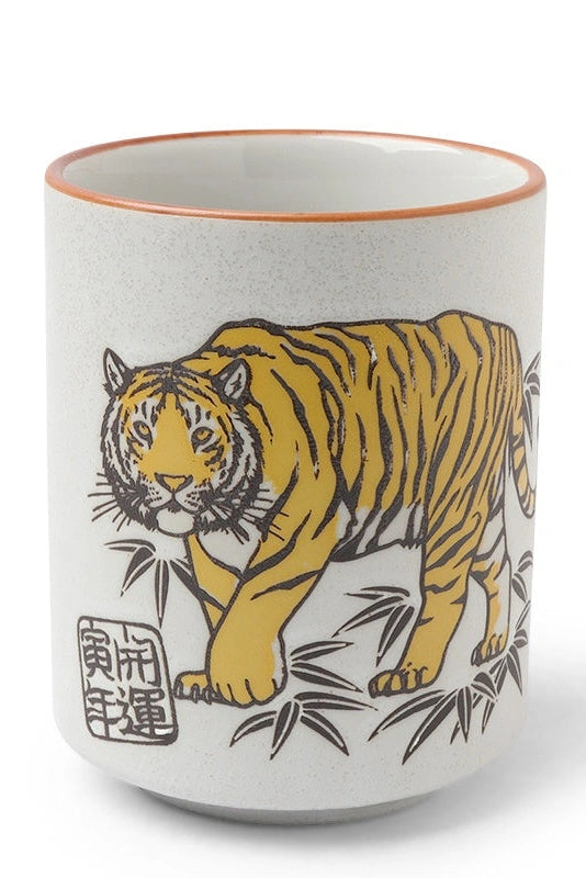 Mug with a yellow tiger design on a white background ©Miya Company