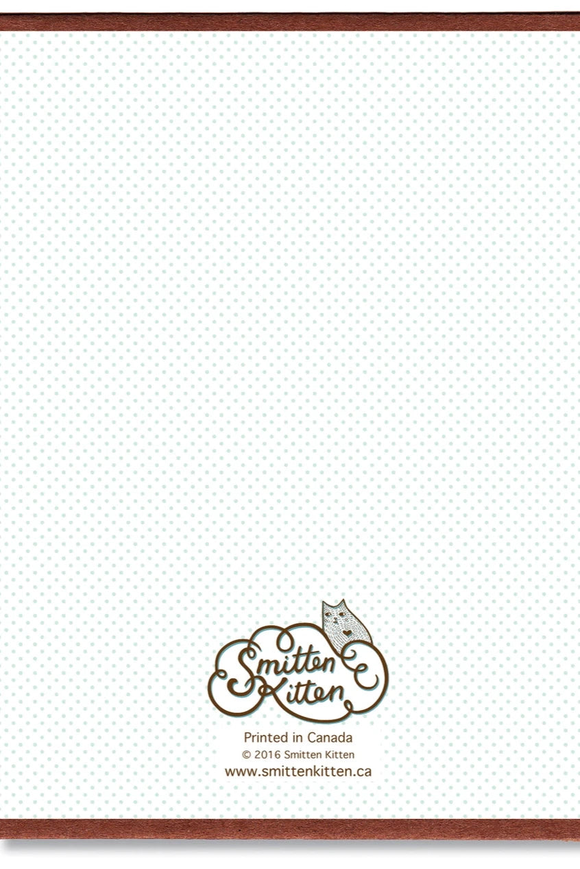 The back of the I Miss Your Face card showing the Smitten Kitten logo