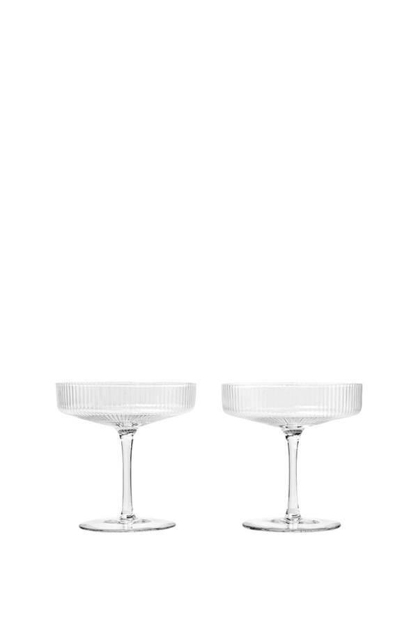 Clear set of Ripple Champagne glasses viewed from the side.