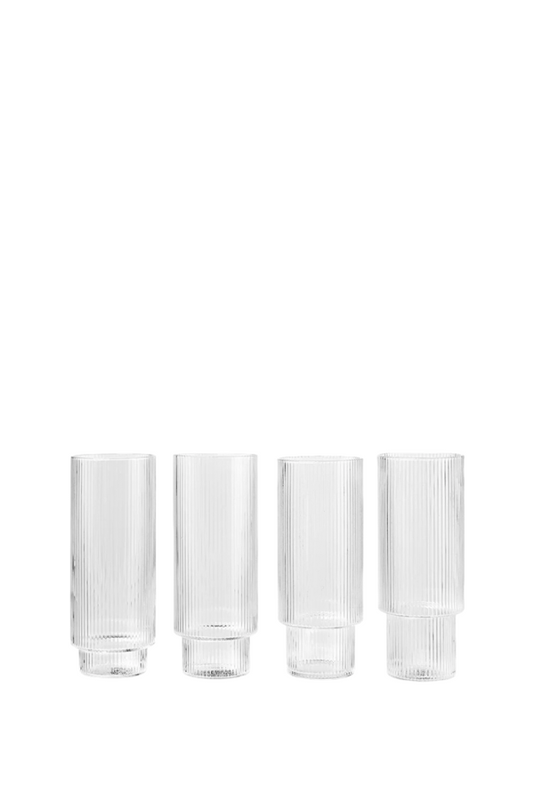 Ripple clear tall glasses set of four shown from the side