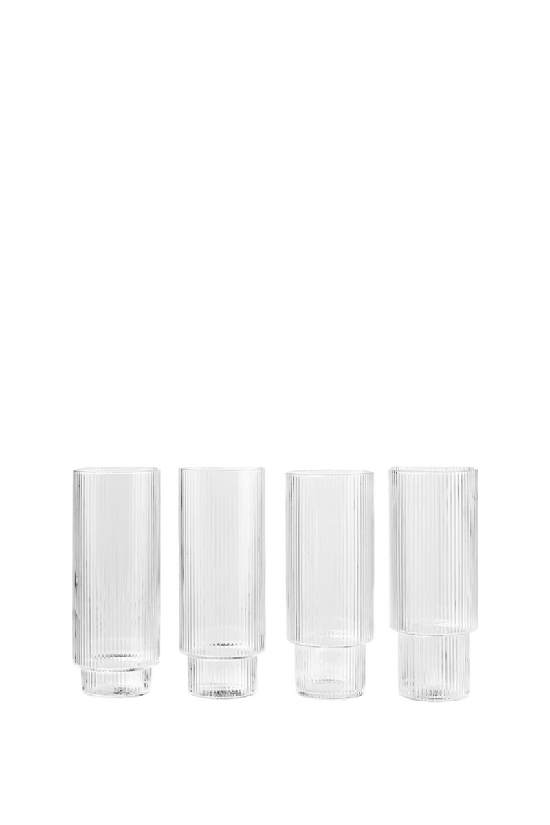 Ripple clear tall glasses set of four shown from the side