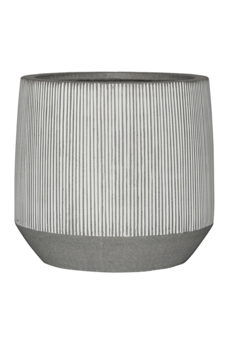 Pottery Pots Harith Pot white stripe medium on a white background.