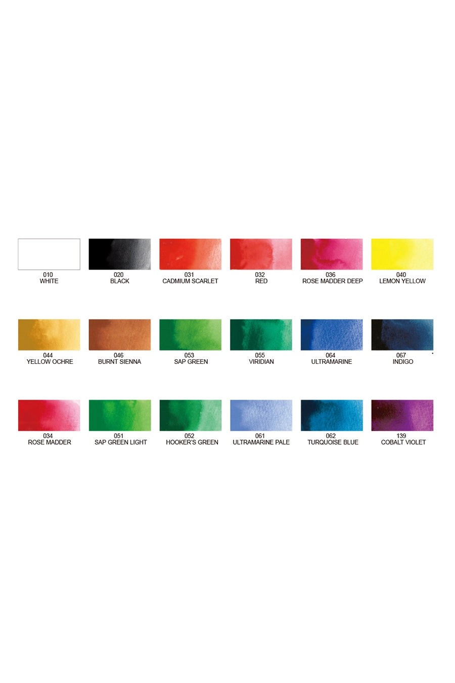 Color swatches of various watercolor paints on a white background ©Chartpak