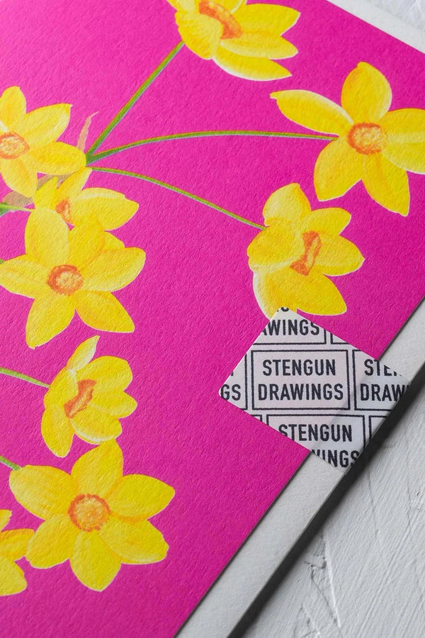 Daffodils greeting card by Stengun Drawings corner detail with the closure