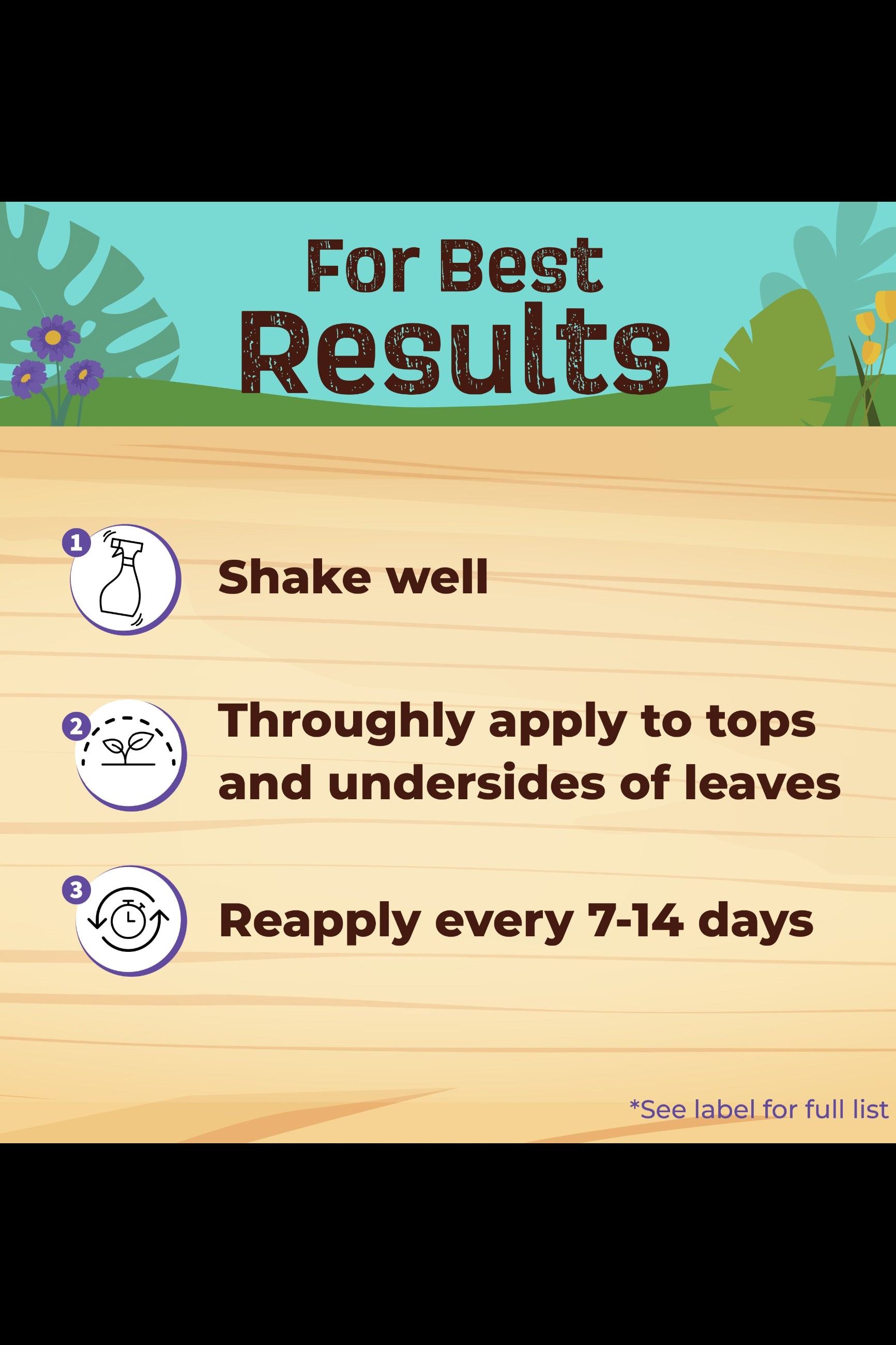 Instructions for using a product on leaves with a natural background ©Bonide