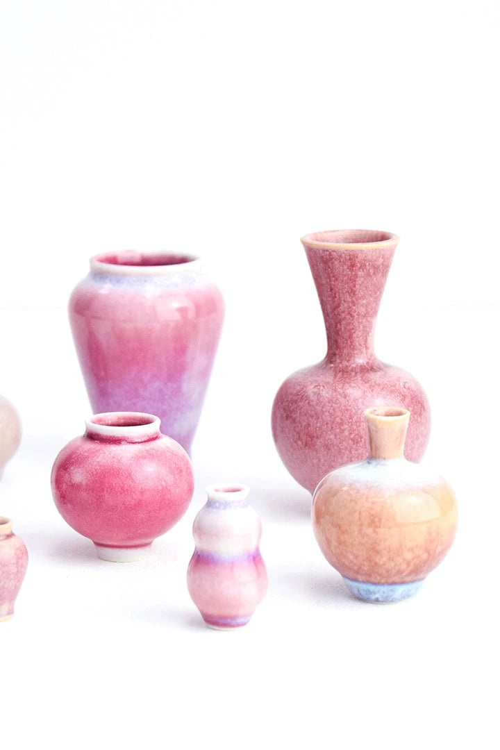 SGW. pink miniature vases on white. ©SGW Labs