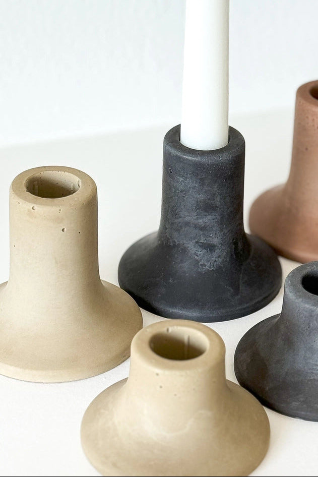 Mina Tall Taper Candle Holders on a white backdrop ©Sunday Nomad