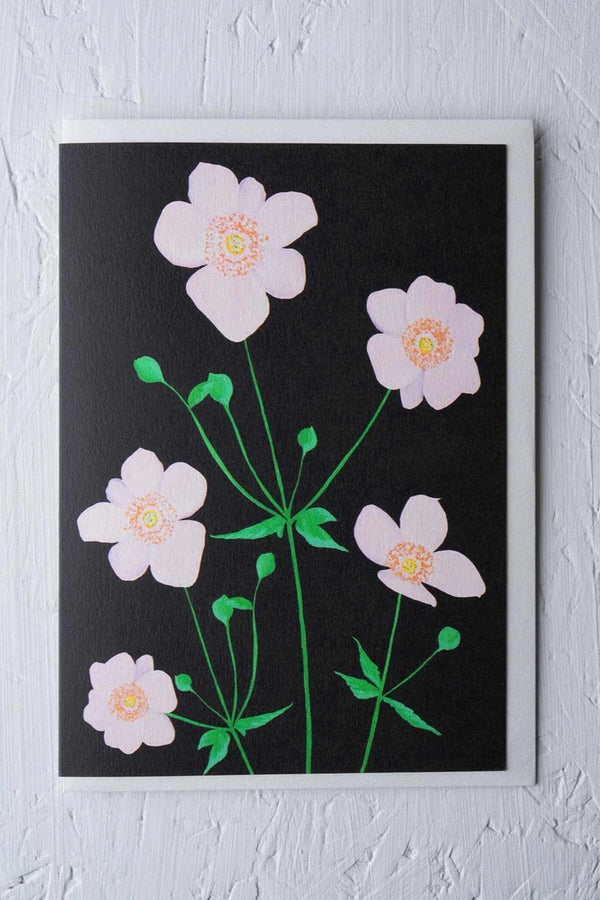 Anemone Greeting card by Stengun Drawings shown for the front against white. 