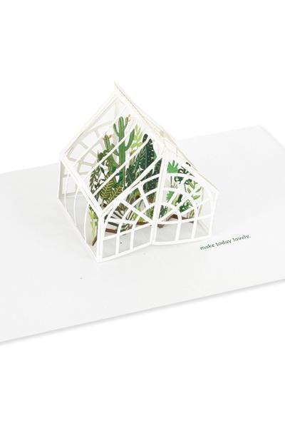 Greenhouse pop up card open and showing the greenhouse