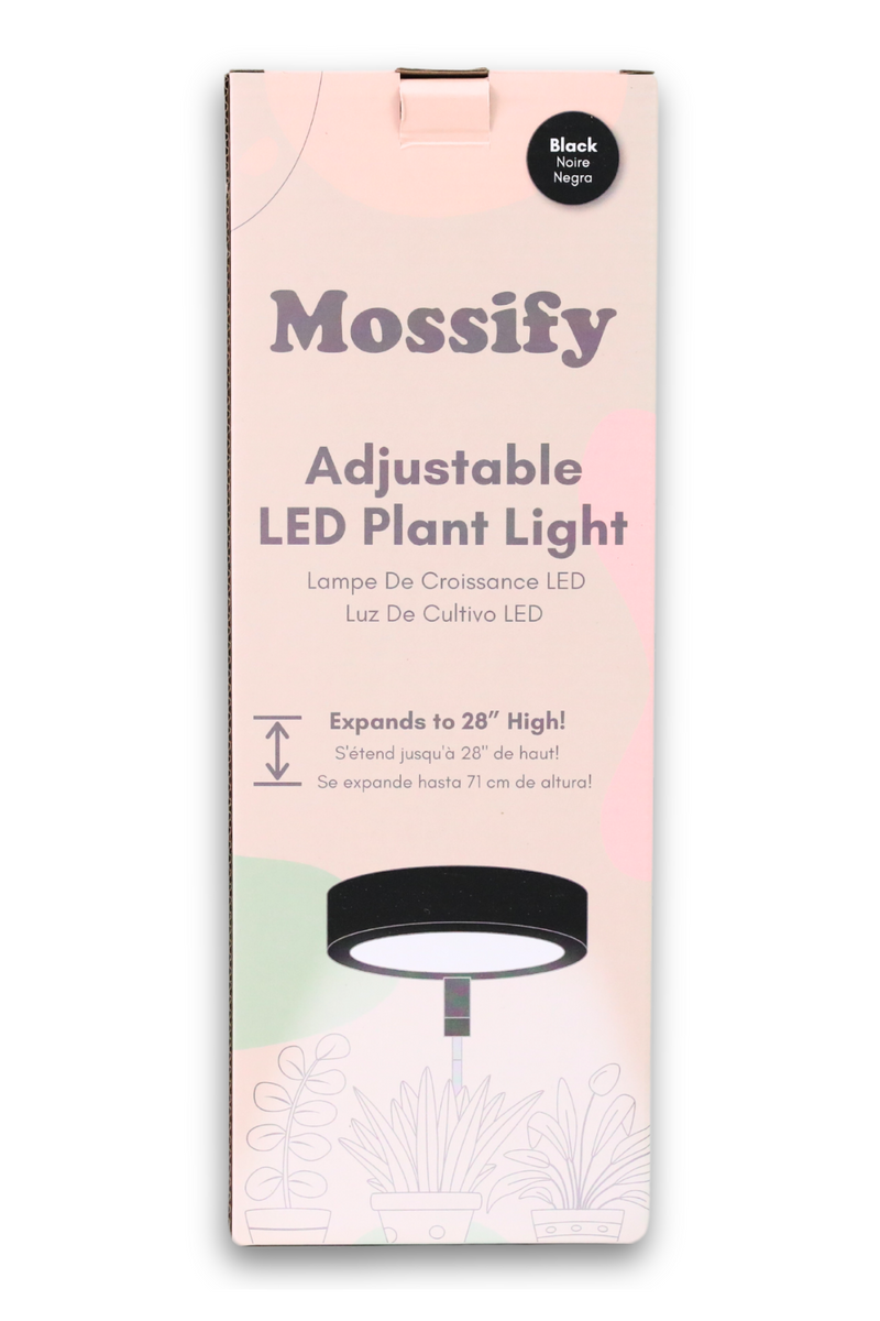 A Mossify Adjustable LED plant light in its packaging.