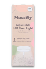 The packaging of the Mossify adjustable LED plant light in white.