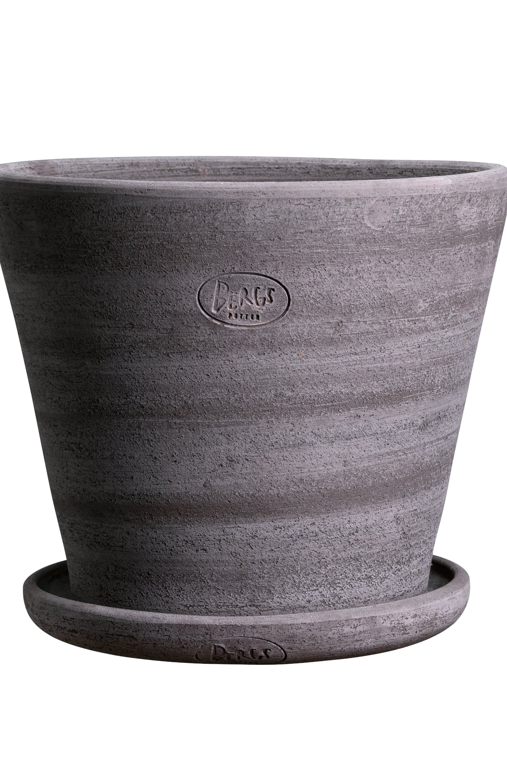Bergs Potter Grey Larger Pot showing a detail of the Bergs Stamp ©Bergs Potter